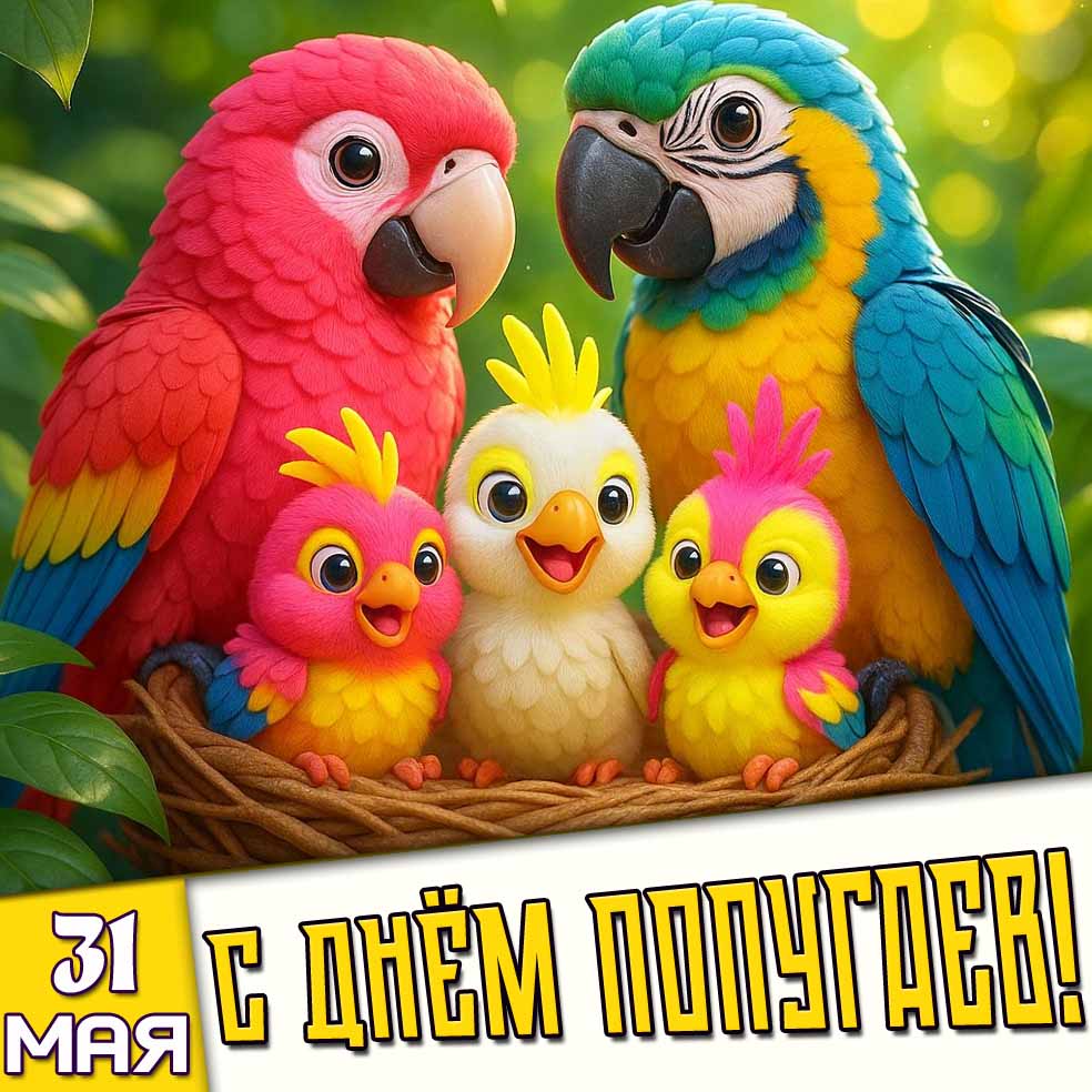 Открытка 31 мая - с днём попугаев!