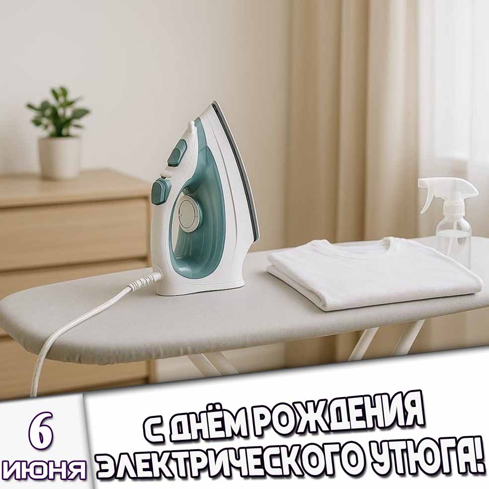 Открытка 6 июня - с днём рождения электрического утюга!