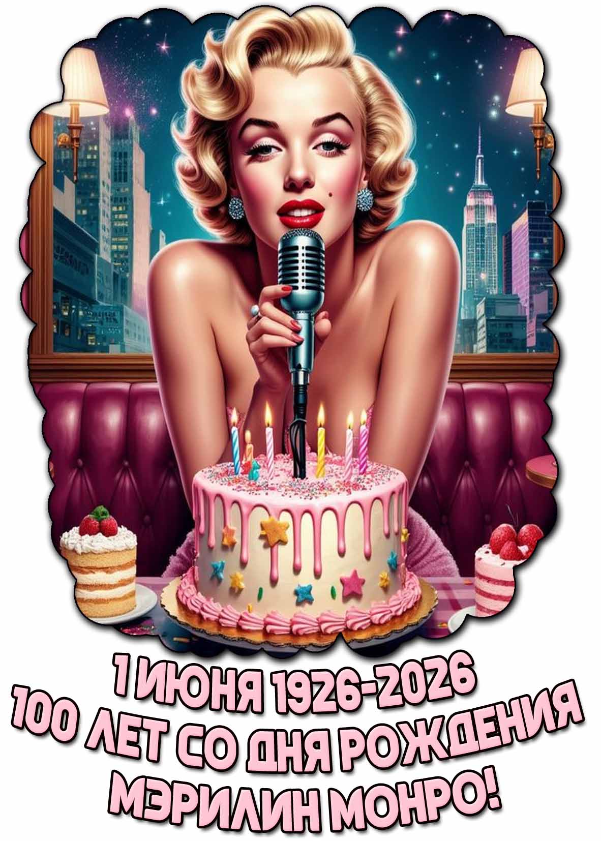 Открытка "1 июня 1926-2026 100 лет со дня рождения Мэрилин Монро!"