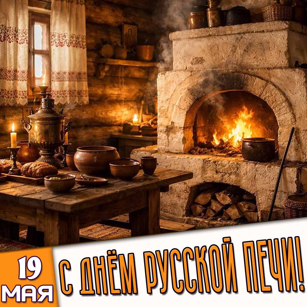 Открытка 19 мая - с днём русской печи!