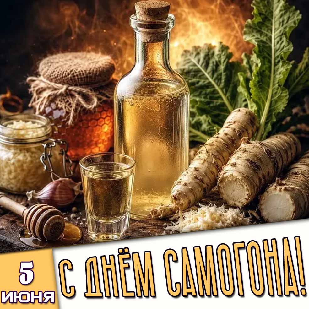 Открытка 5 июня - с днём самогона!