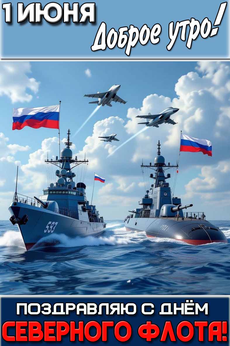 Открытка "1 июня доброе утро! Поздравляю с днём Северного флота!"