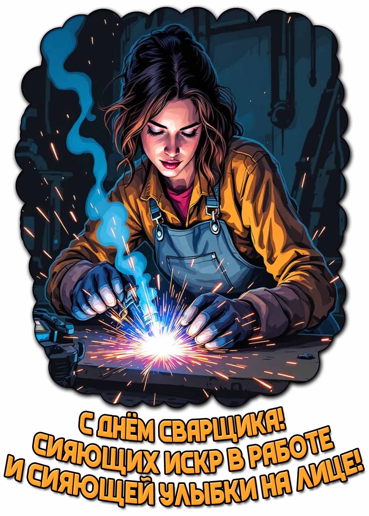 Картинка "С днём сварщика! Сияющих искр в работе и сияющей улыбки на лице!"