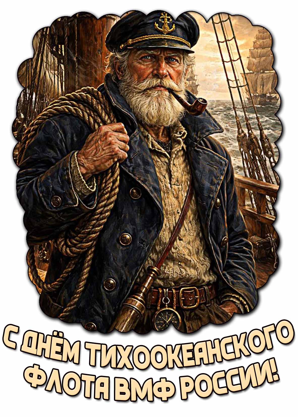С днём Тихоокеанского флота ВМФ России! - прикольная открытка с капитаном