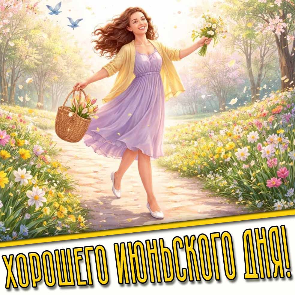 Хорошего июньского дня! - открытка с девушкой