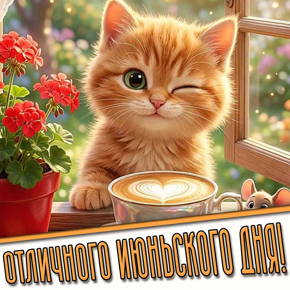 Отличного июньского дня! - прикольная открытка с котёнком