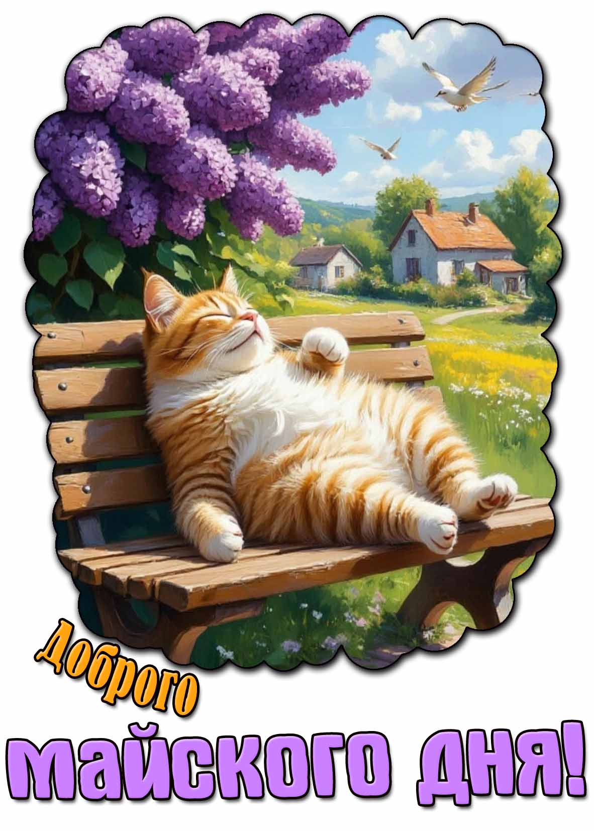 Доброго майского дня! - прикольная открытка с рыжим котом