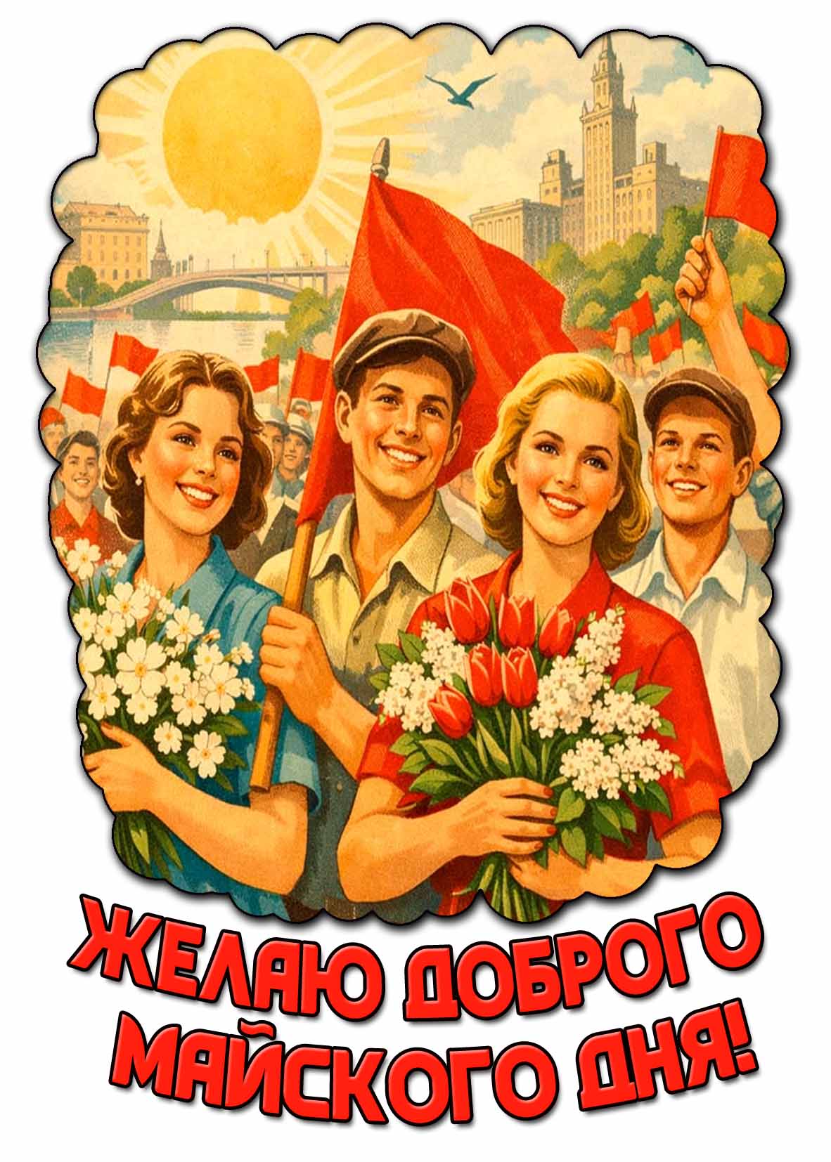 Советская открытка "Желаю доброго майского дня!"