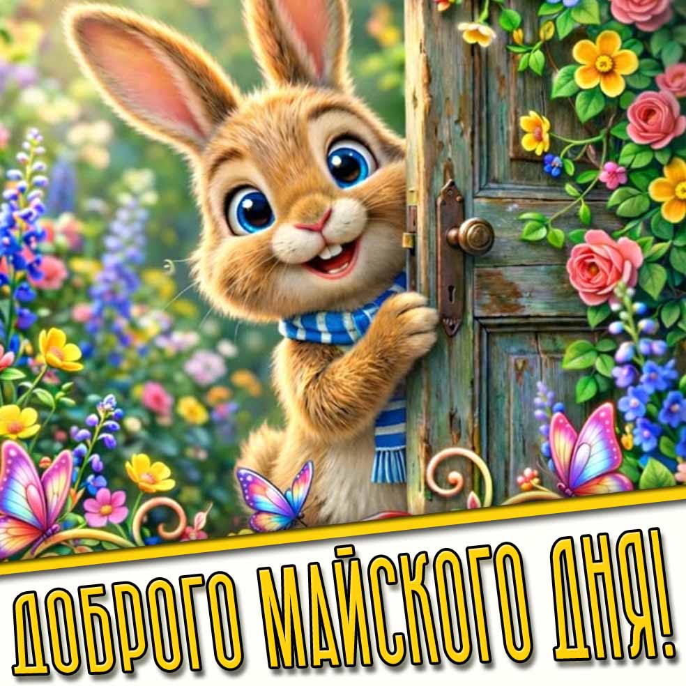 Доброго майского дня! - открытка с зайчиком