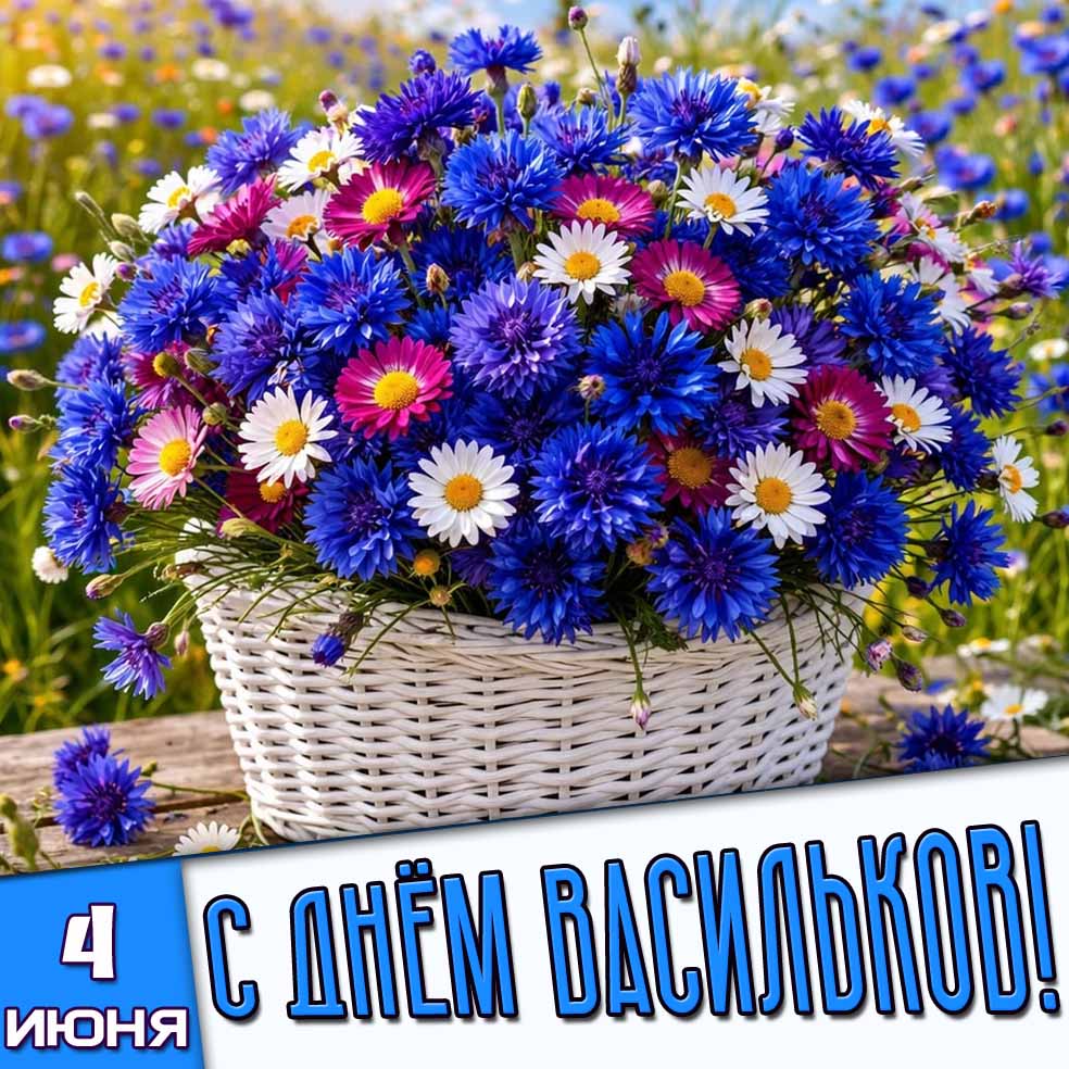 Открытка 4 июня - с днём васильков!