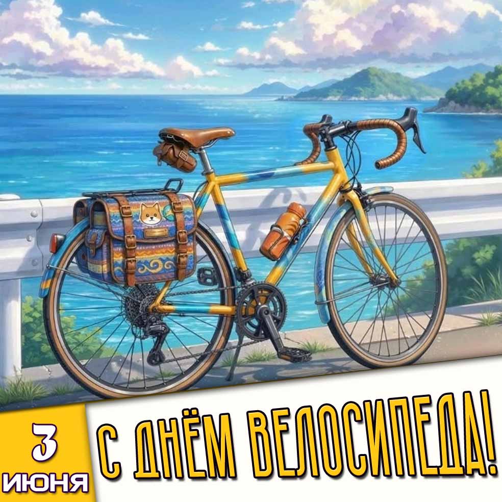Открытка 3 июня - с днём велосипеда!