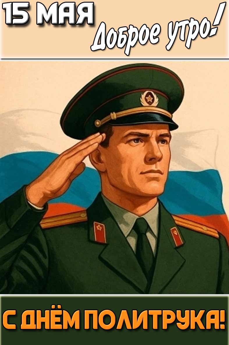 Открытка "15 мая доброе утро! С днём политрука!"