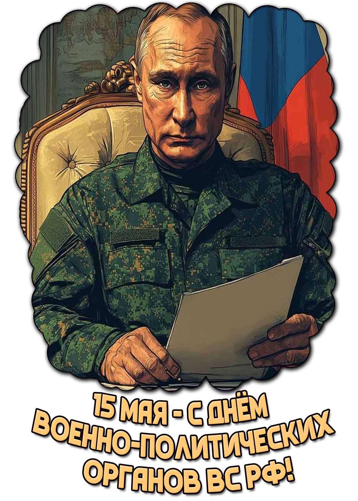 С днём военно-политических органов ВС РФ! - картинка на 15 мая с Путиным