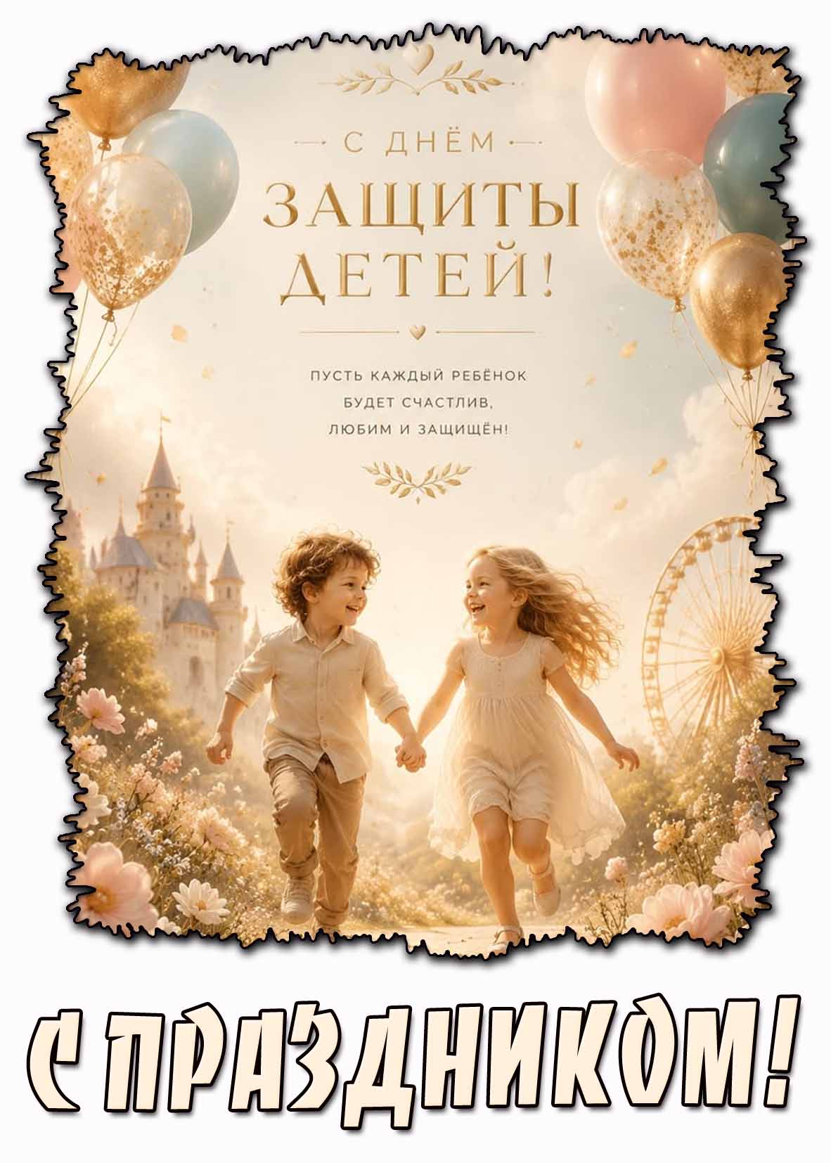 Картинка "С днём защиты детей! Пусть каждый ребёнок будет счастлив, любим и защищён! С праздником!"