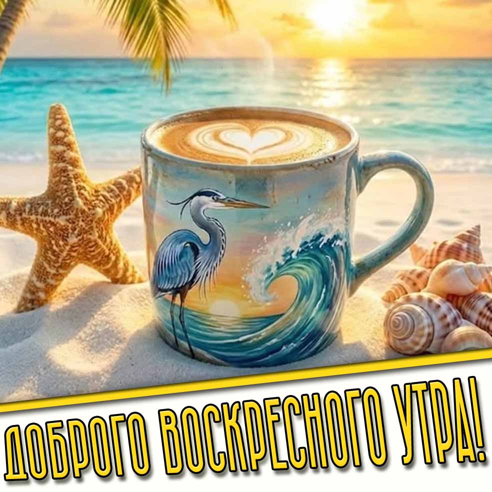 Доброго воскресного утра! - летняя картинка с кофе у моря