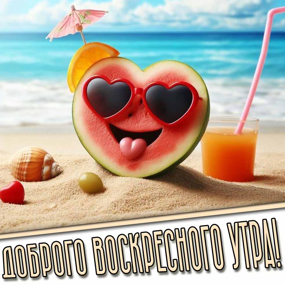 Доброго воскресного утра! - прикольная летняя открытка с арбузиком