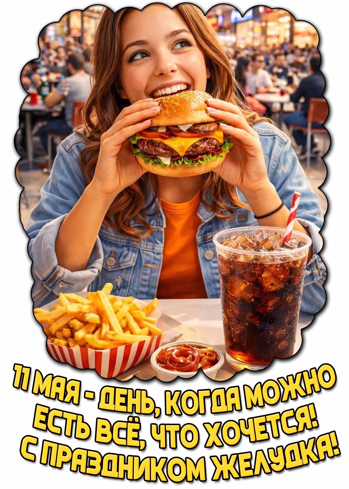 Картинка "11 мая - день, когда можно есть всё, что хочется! С праздником желудка!"