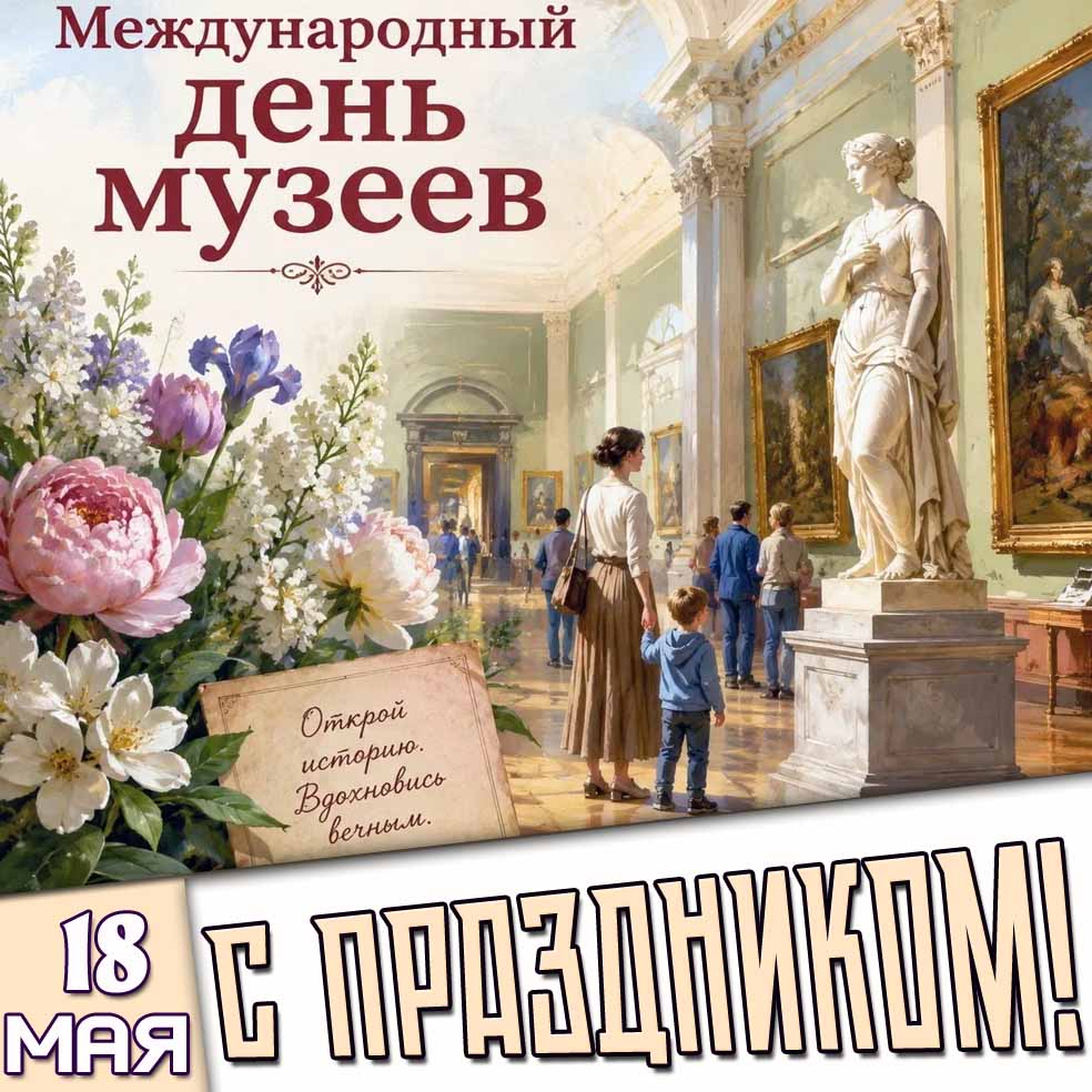 Картинка "18 мая - международный день музеев! Открой историю! Вдохновись вечным! С праздником!"