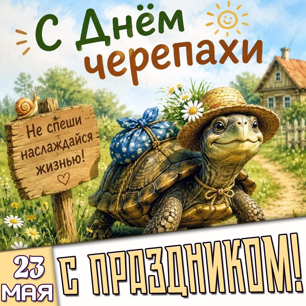 Картинка 23 мая - с днём черепахи! С праздником! Не спеши! Наслаждайся жизнью!