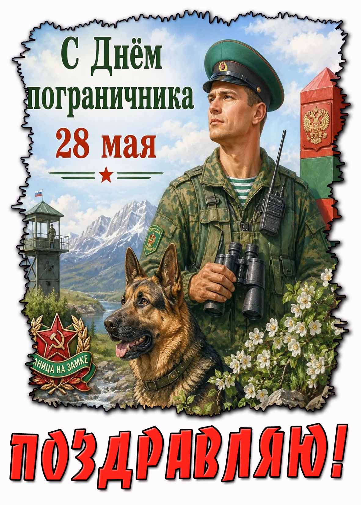 Картинка "28 мая - с днём пограничника! Поздравляю! Граница на замке!"