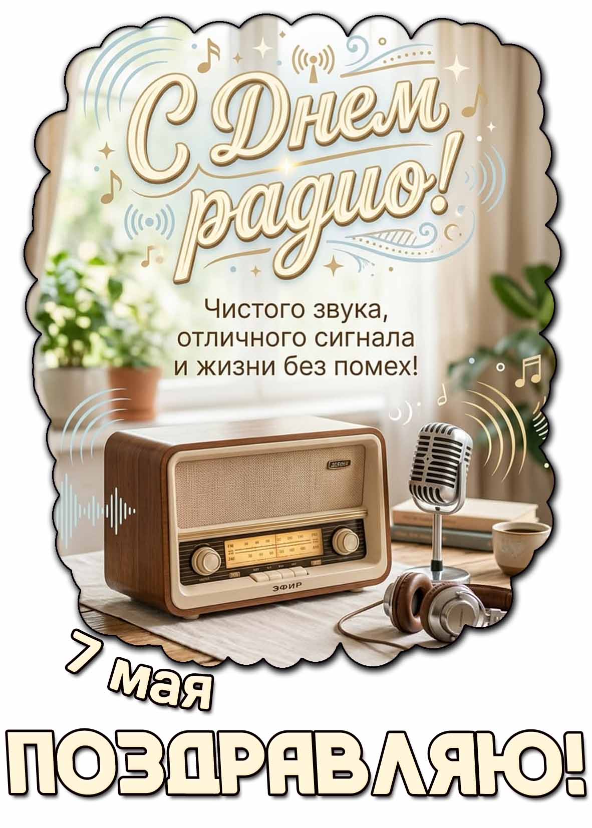 Картинка "7 мая - с днём радио! Чистого звука, отличного сигнала и жизни без помех! Поздравляю!"