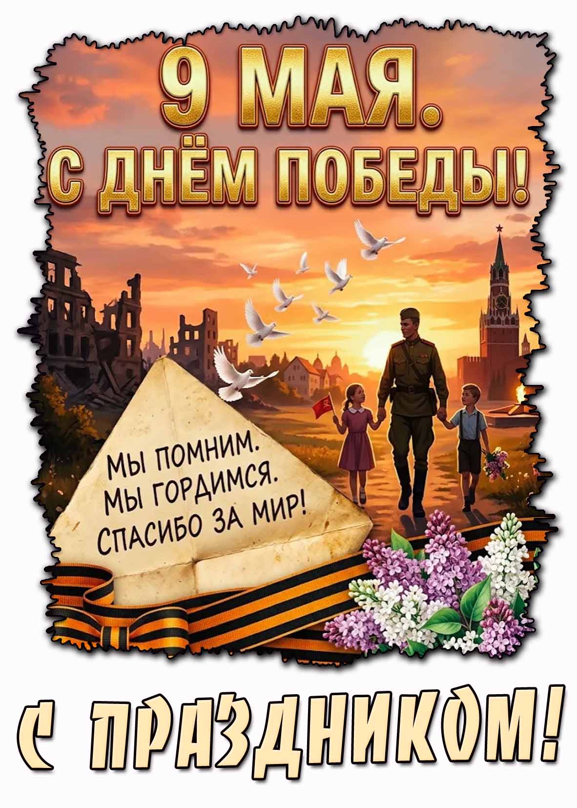 Трогательная картинка "Картинка 9 мая - с днём Победы! Мы помним. Мы гордимся. Спасибо за мир! С праздником!"