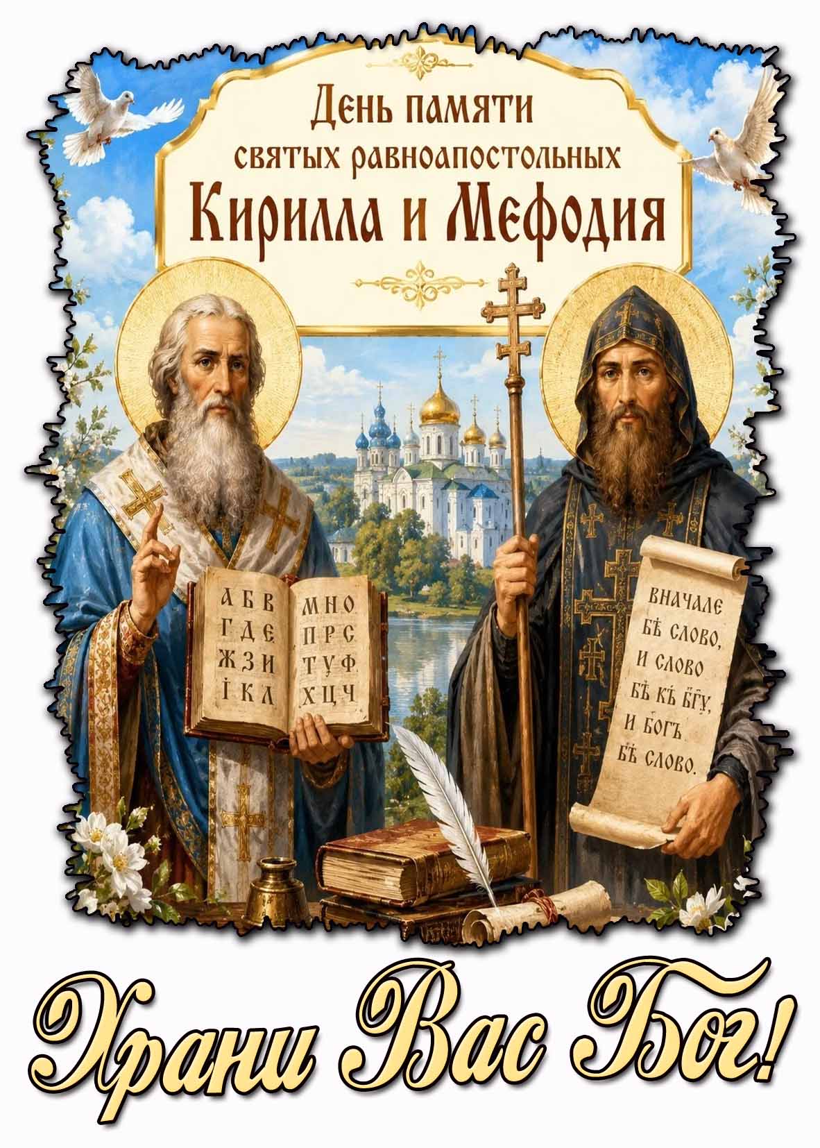 Картинка "День памяти святых равноапостольных Кирилла и Мефодия! Храни Вас Бог!"
