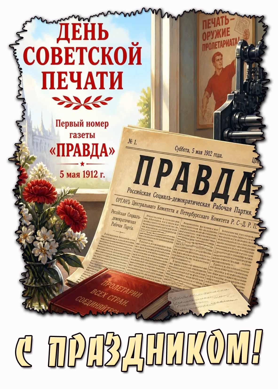 Картинка "День Советской печать! С праздником! 5 мая 1912 года - первый номер газеты Правда!"