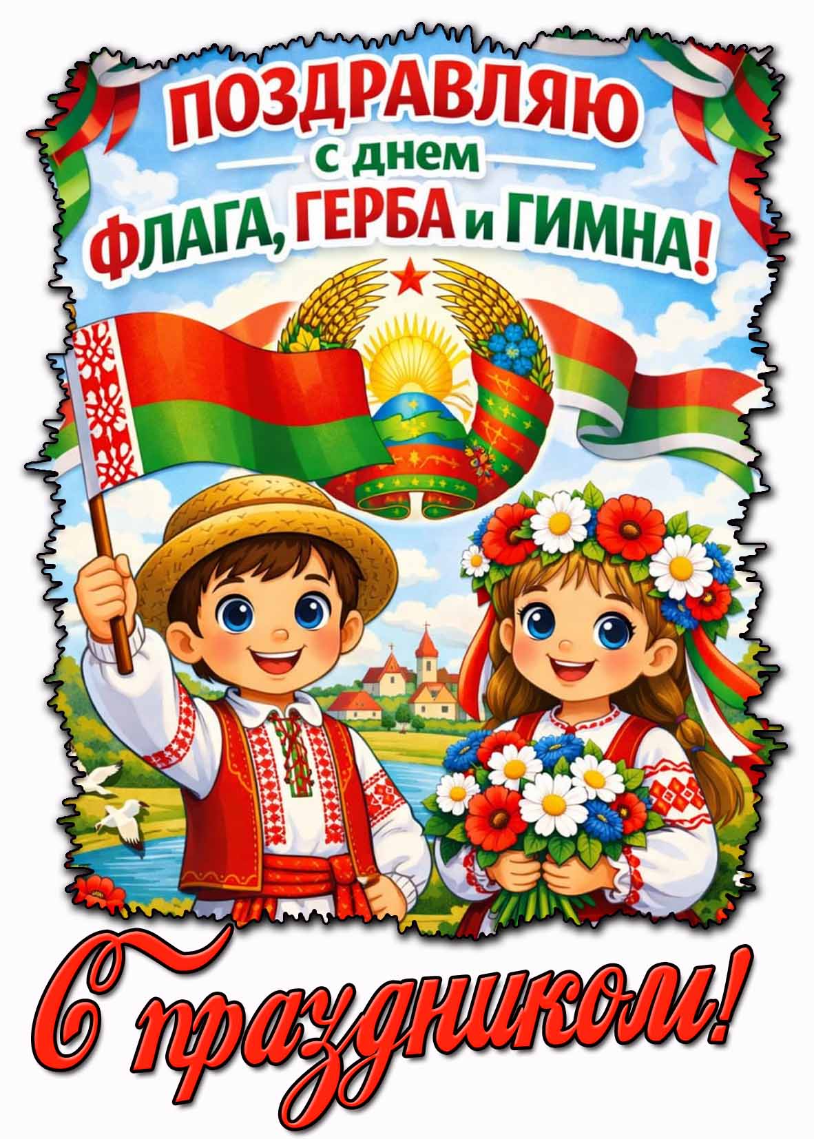 Картинка для Белорусов "Поздравляю с днём флага, герба и гимна! С праздником!"