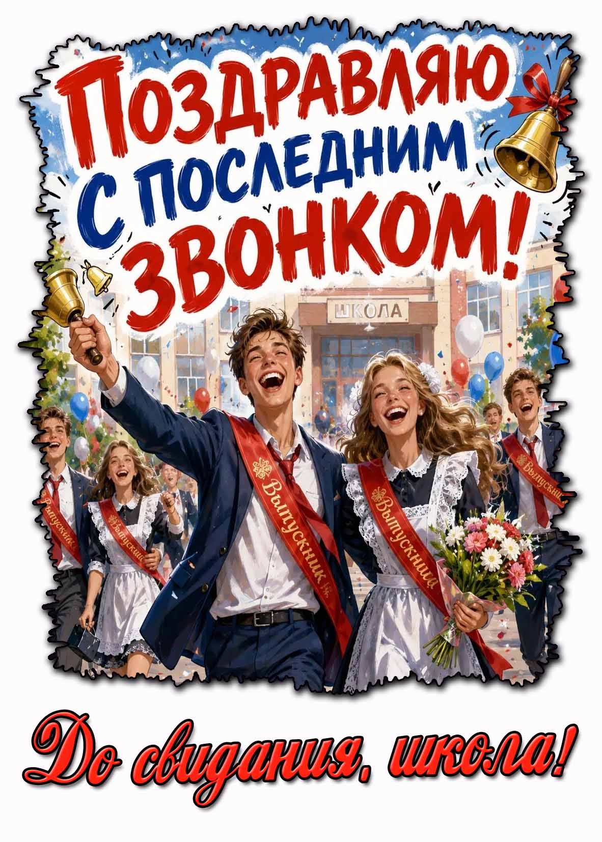 Картинка "Поздравляю с последним звонком! До свидания, школа!"