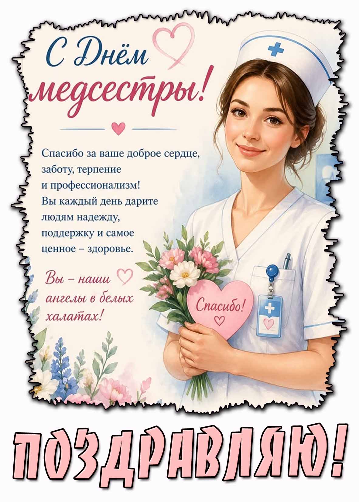 Картинка с благодарностью "С днём медсестры! Поздравляю!"