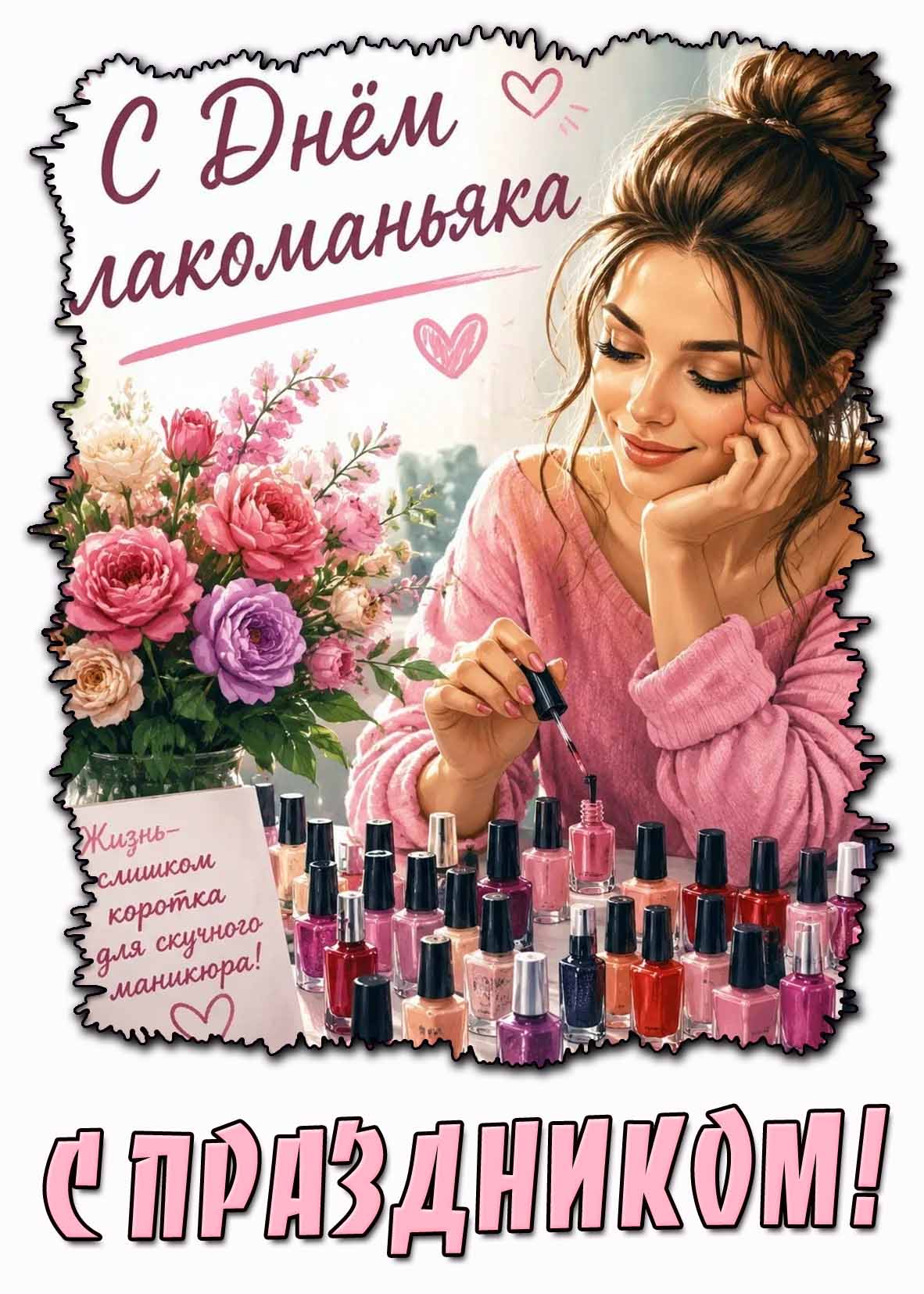 Картинка "С днём лакоманьяка! Жизнь - слишком коротка для скучного маникюра! С праздником!"
