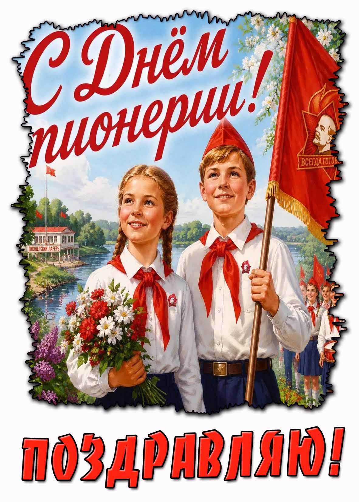 Красивая открытка "С днём пионерии! Поздравляю!"