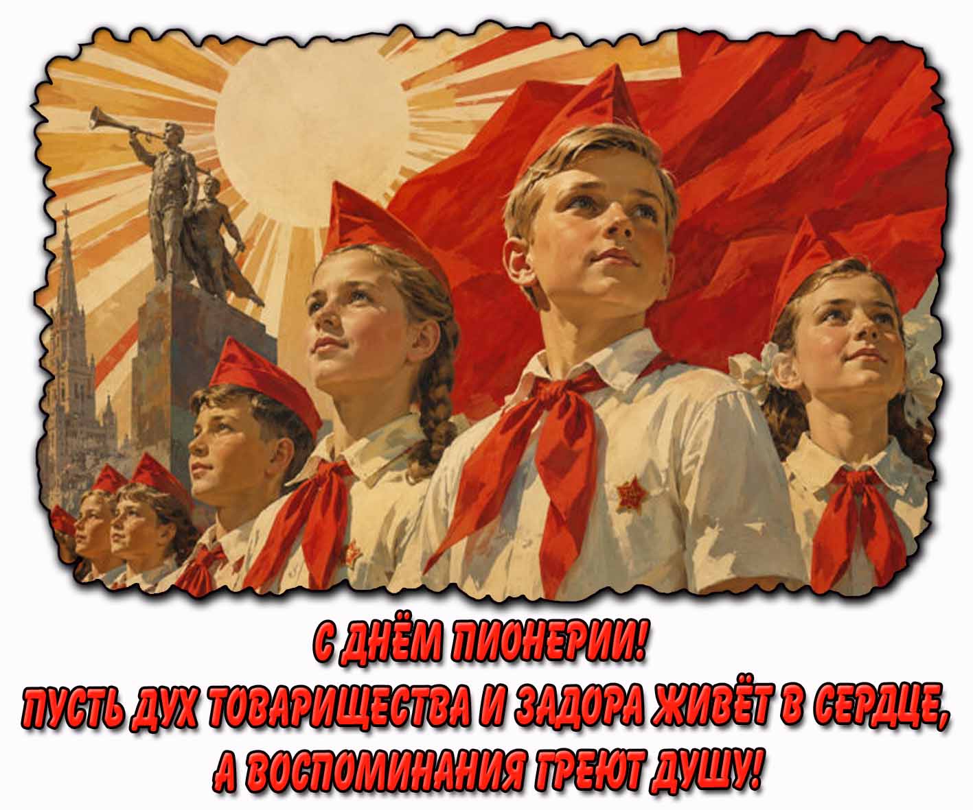 Картинка "С днём пионерии! Пусть дух товарищества и задора живёт в сердце, а воспоминания греют душу!"