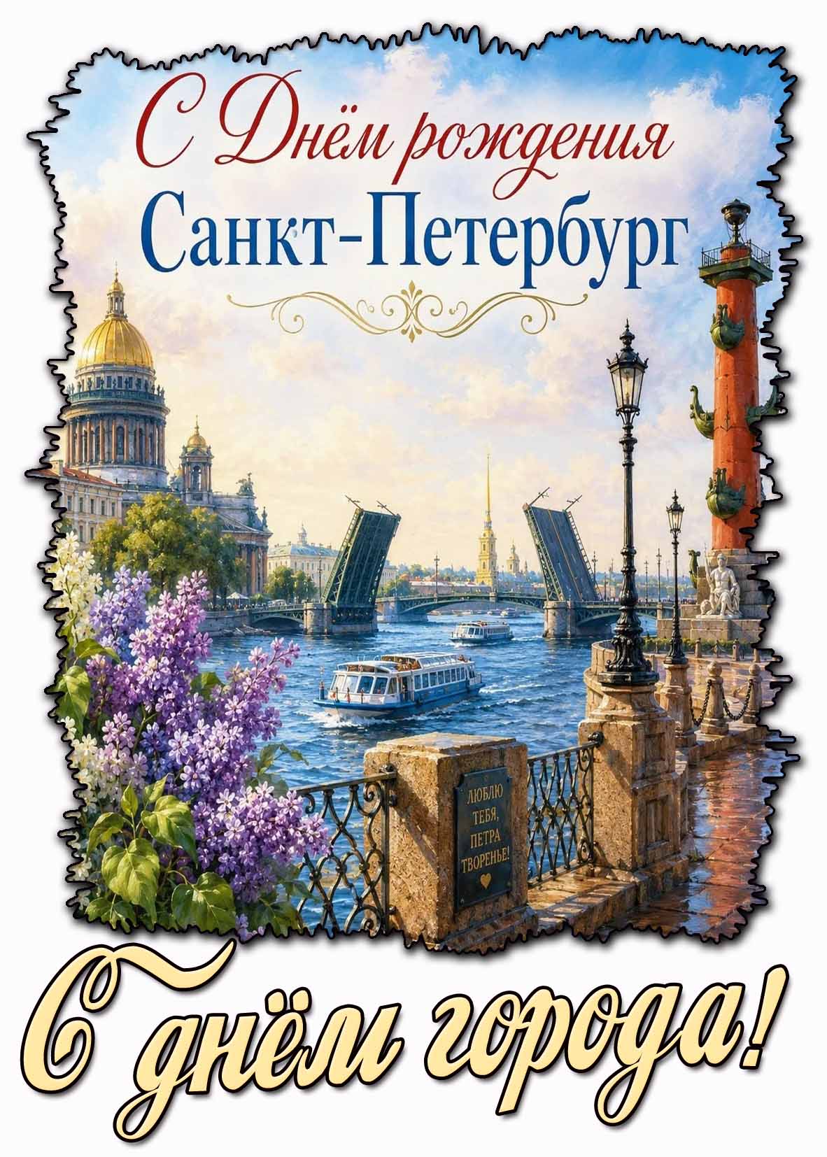 Картинка "С днём рождения Санкт- Петербург! Люблю тебя Петра творенье! С днём города!"