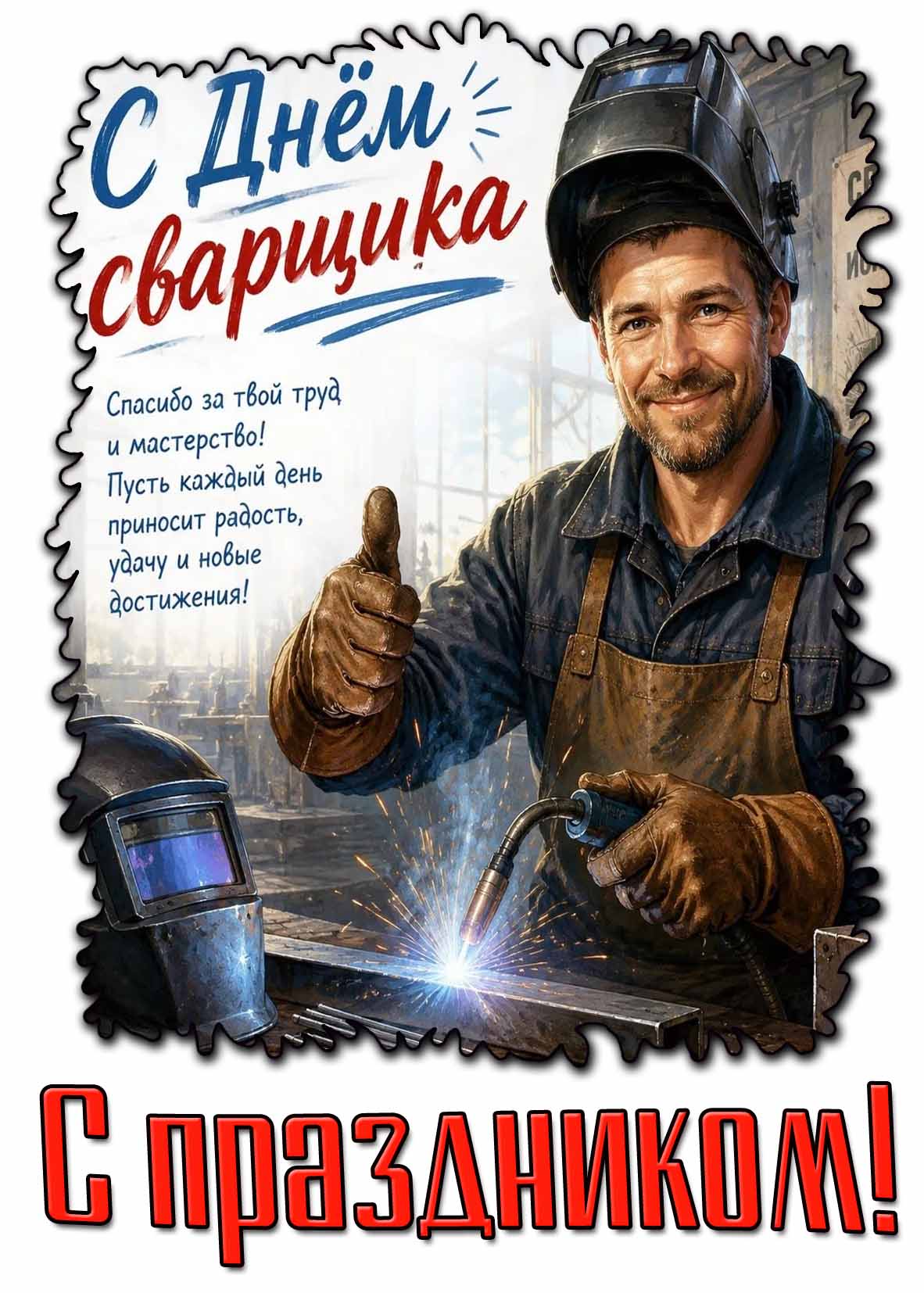 Картинка "С днём сварщика! Спасибо за твой труд и мастерство! Пусть каждый день приносит радость, удачу и новые достижения! С праздником!"