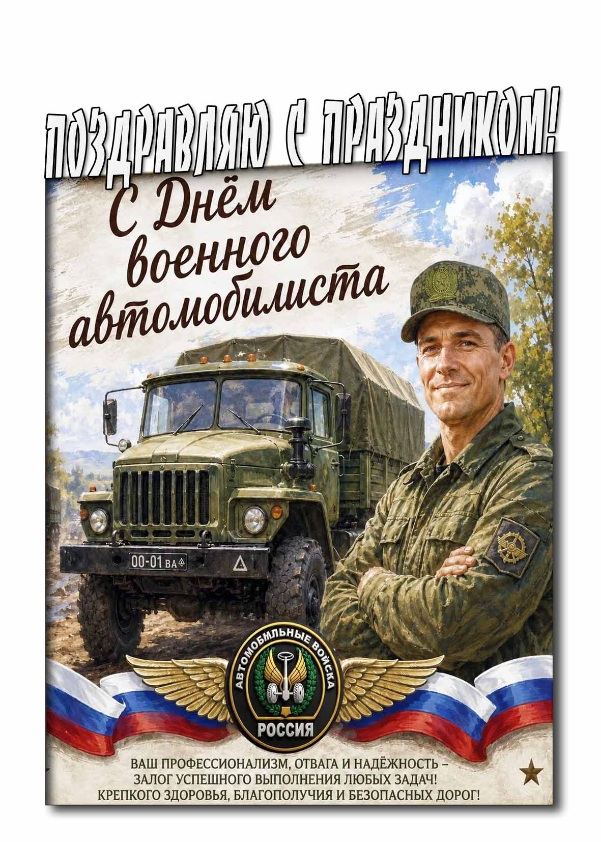 Красивая картинка "С днём военного автомобилиста! Поздравляю с праздником!"
