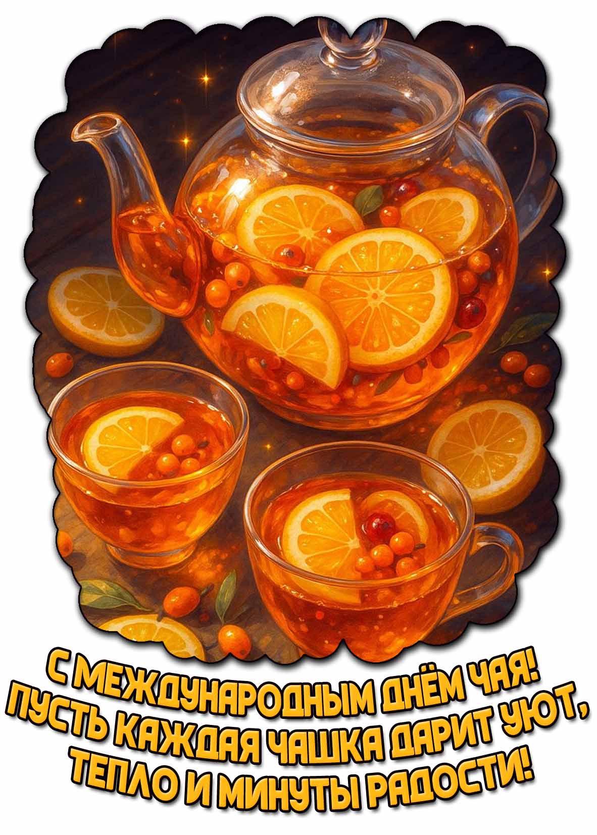 Картинка "С Международным днём чая! Пусть каждая чашка дарит уют, тепло и минуты радости!"