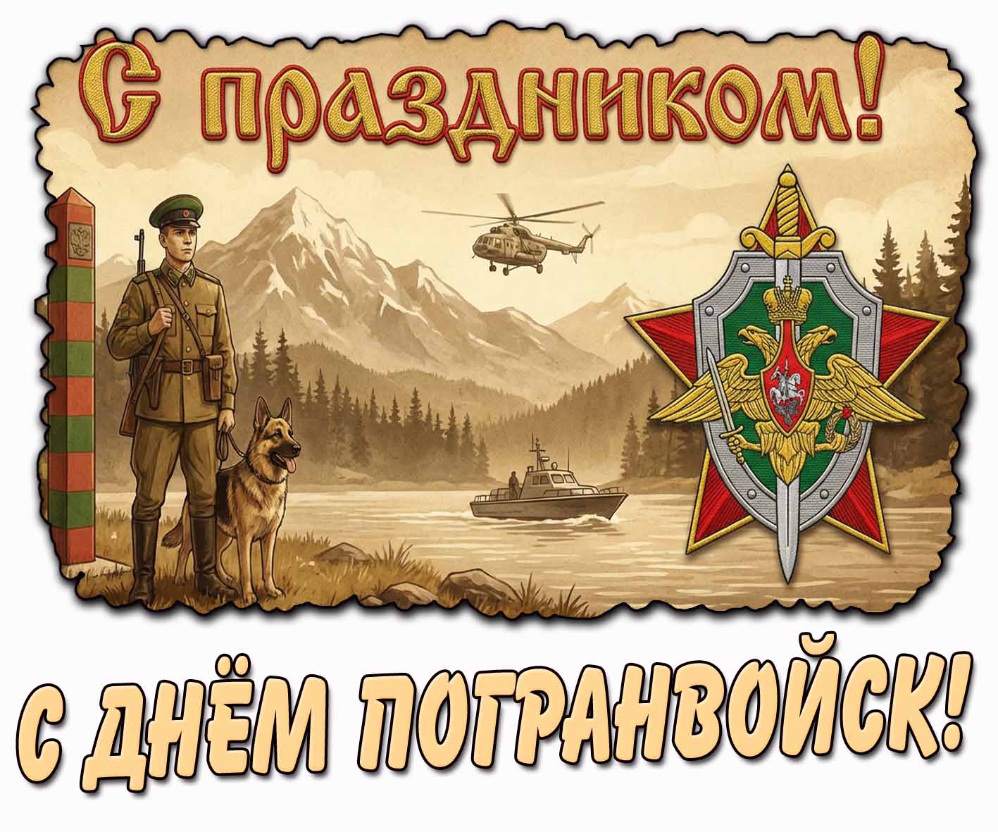 Картинка в стиле СССР "С днём погранвойск! С праздником!"