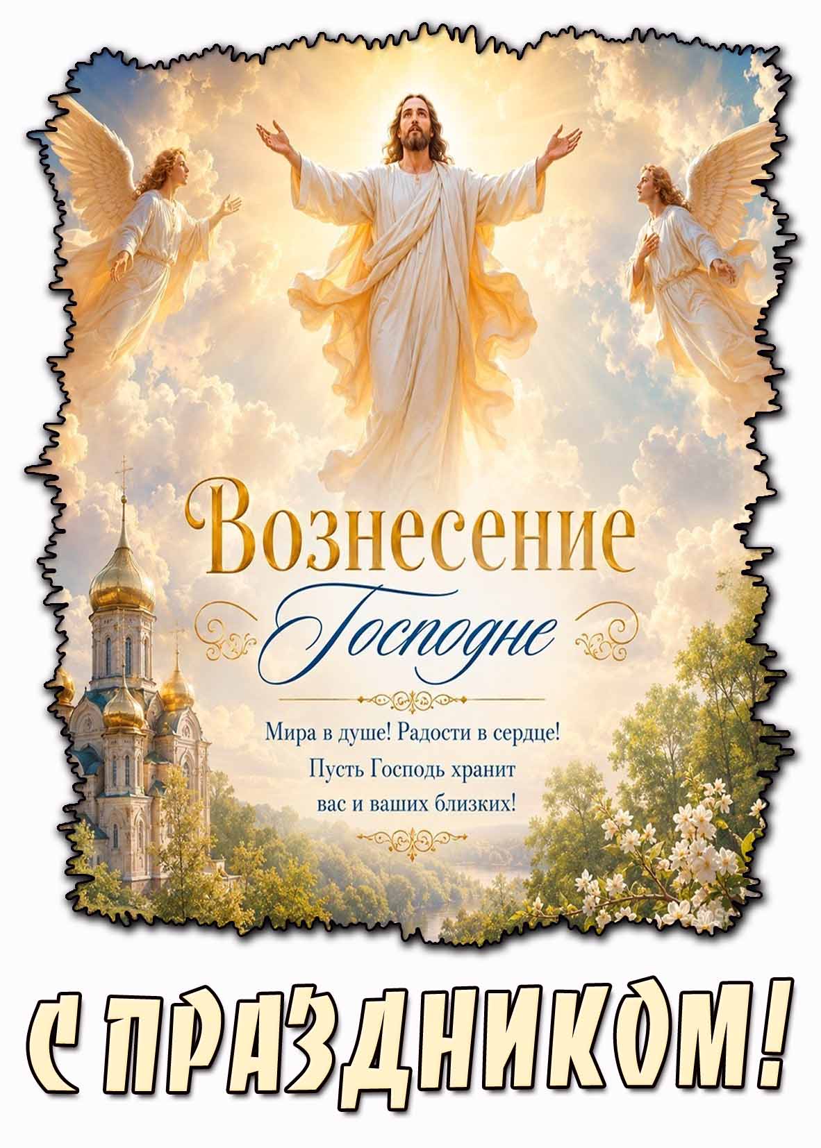 Картинка "Вознесение Господне! Мира в душе! Радости в сердце! Пусть Господь хранит вас и ваших близких! С праздником!"