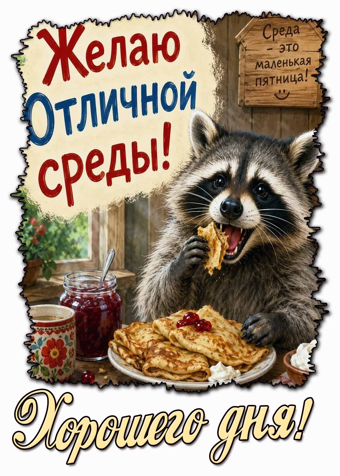 Картинка "Желаю отличной среды! Хорошего дня! Среда - это маленькая пятница!"
