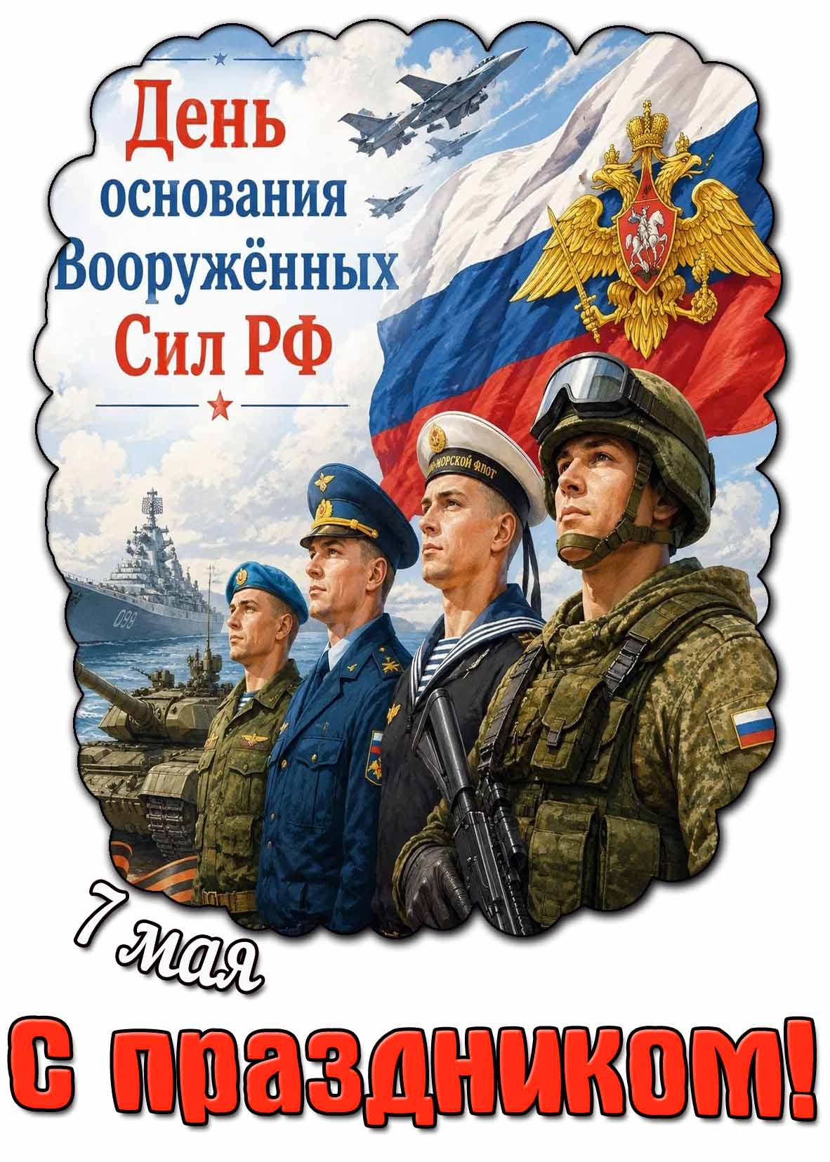 Красивая открытка "7 мая - день основания Вооружённых Сил РФ! С праздником!"