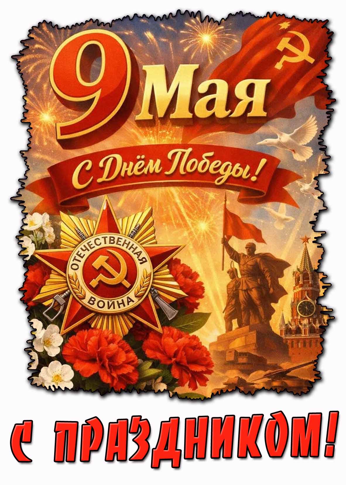 Красивая открытка "9 мая - с днём Победы! С праздником!"