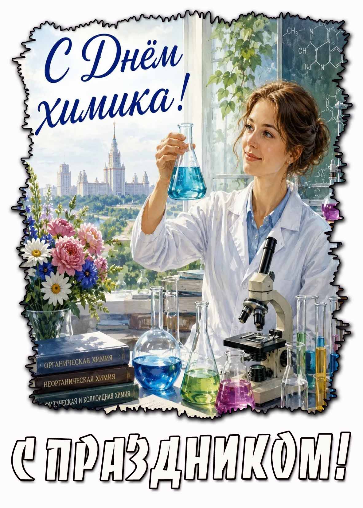 Красивая открытка для женщины "С днём химика! С праздником!"