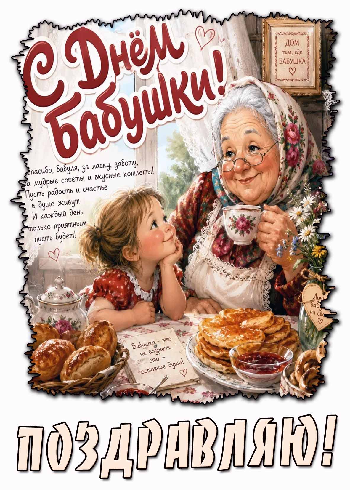 Красивая открытка "С днём бабушки! Поздравляю!"