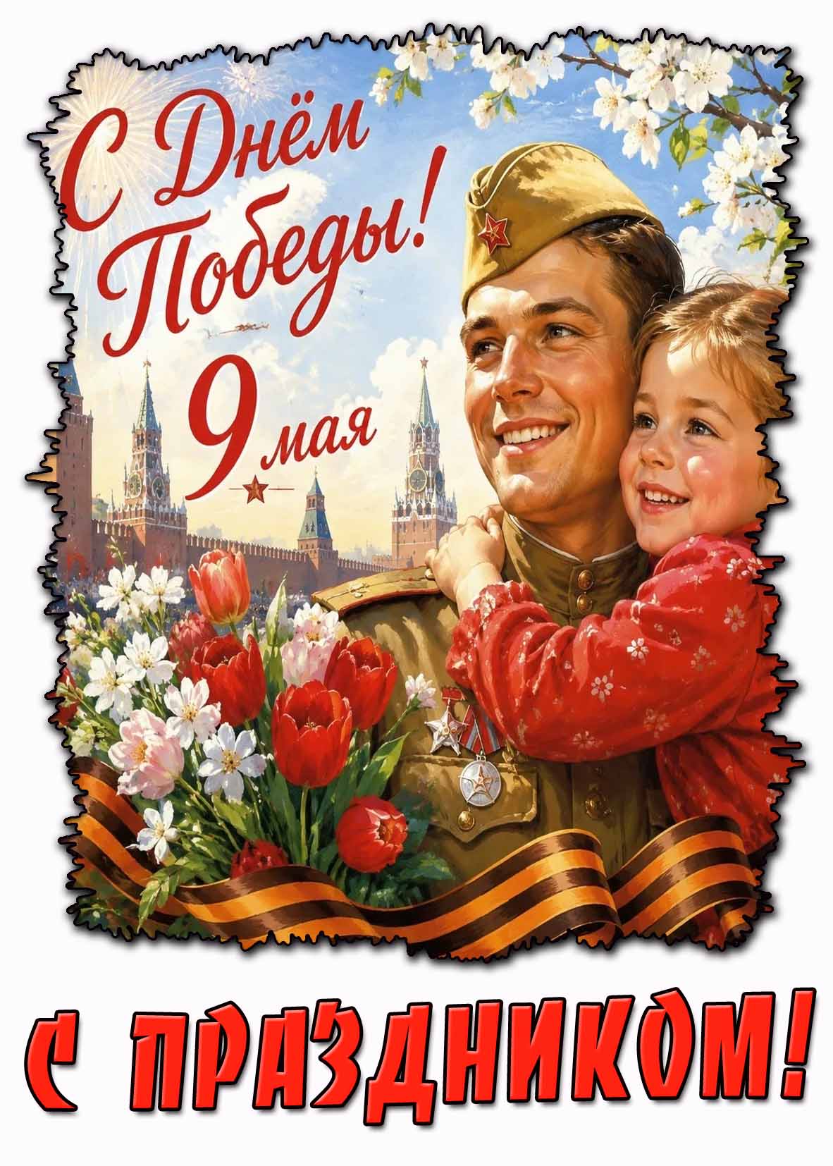 Красивая открытка "С днём Победы - 9 мая! С праздником!"