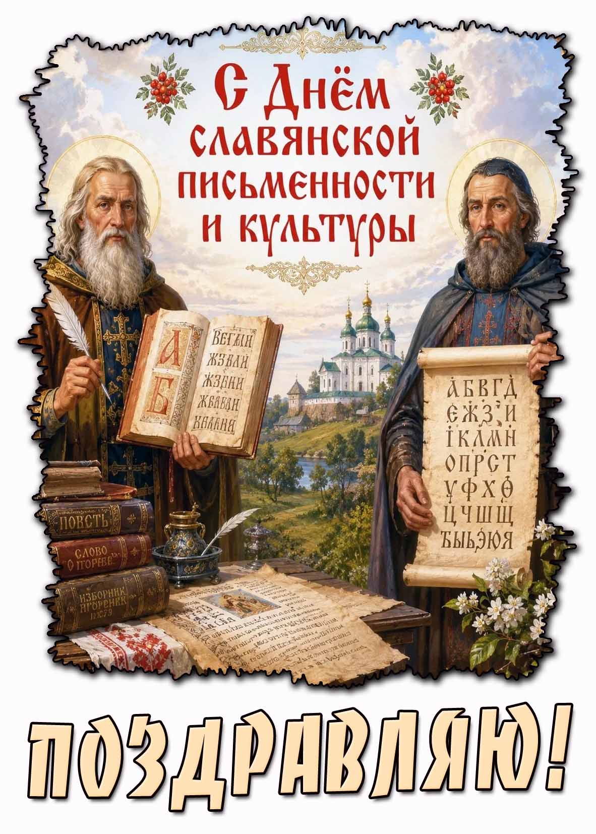 Красивая открытка "С днём славянской письменности и культуры! Поздравляю!"