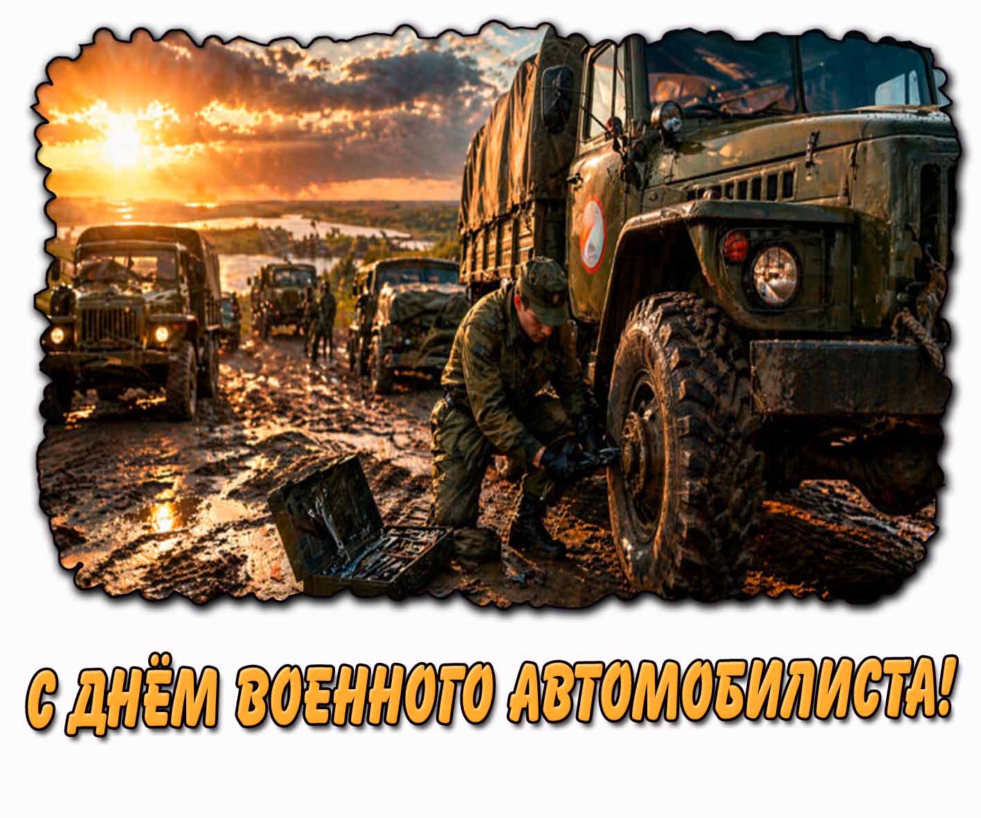 Красивая открытка с днём военного автомобилиста