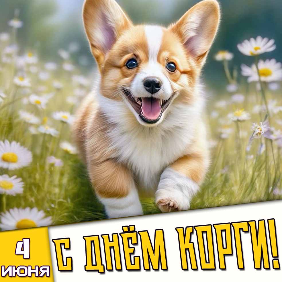 Открытка 4 июня - с днём корги!