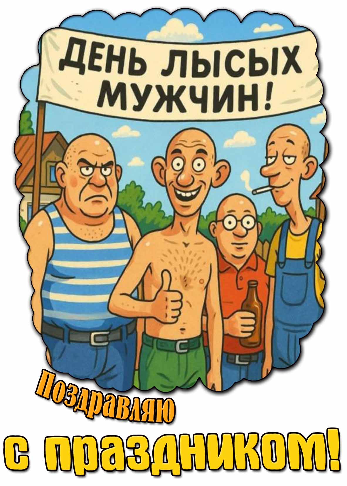 Открытка "День лысых мужчин! Поздравляю с праздником!"